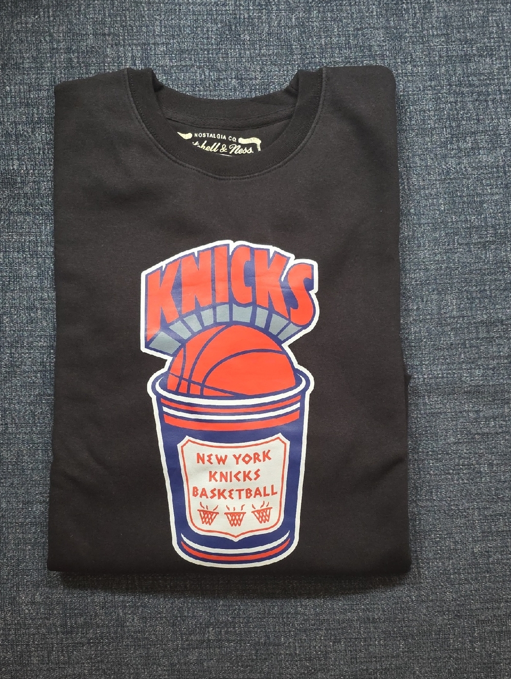 Knicks Mitchell & Ness Black Graphic Crewneck with Logo Size XL